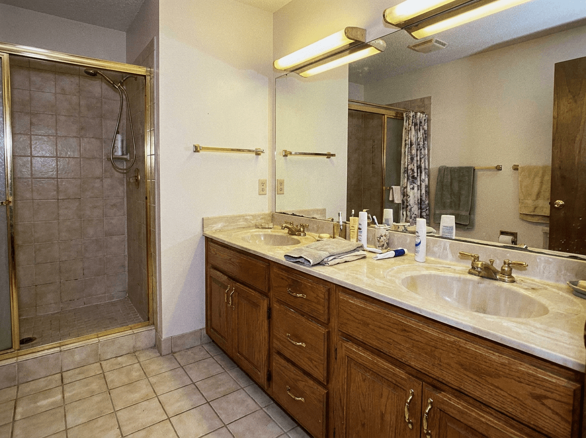 Dated 1990s bathroom before renovation