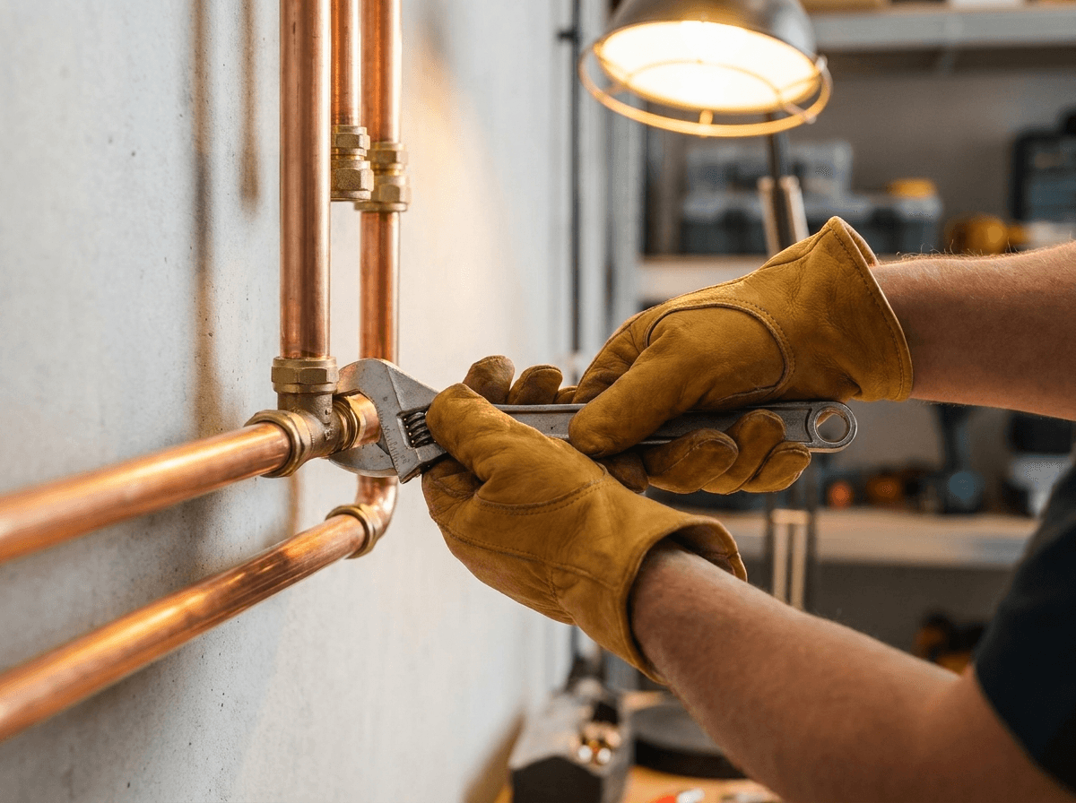 Licensed plumber completing precision pipework